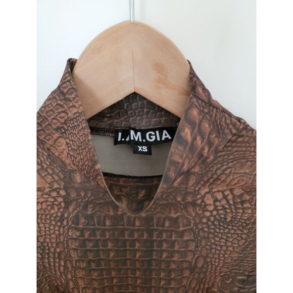 I.AM.GIA Kenzie Crocodile Print Long Sleeve Bodysuit With Thumbholes Women's XS - Picture 5 of 9